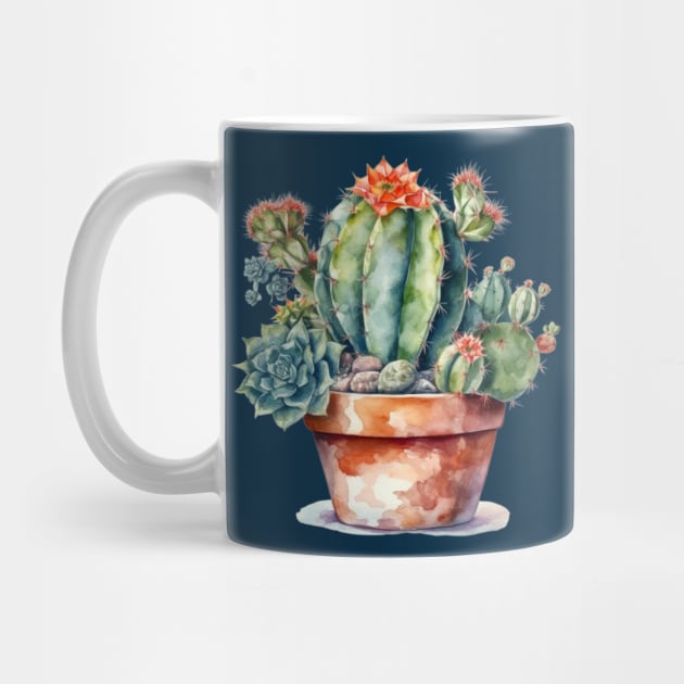 Watercolor Flowering Cactus Succulent Garden by AI Art Originals